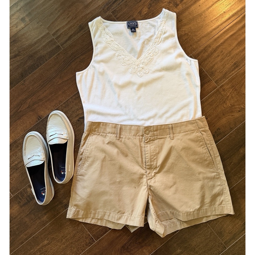 Chaps Embroidered Lace Trim Cotton Tank Top Women's Size XL White